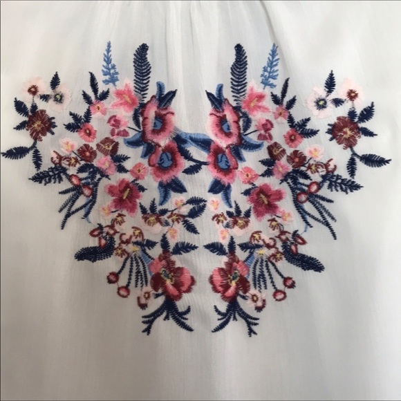 White Off-The-Shoulder Embroidered Peasant Blouse - Picture 3 of 7